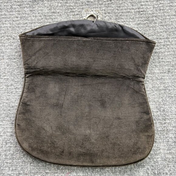 Vintage Jeannie Bouchever Velvet Evening Clutch Brown Floral Brooch To close - Picture 10 of 11